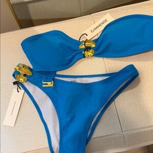 Vibrant Blue Bikini with Gold Detail